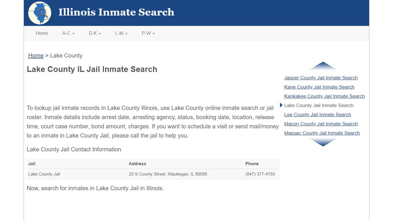 Lake County IL Jail Inmate Search